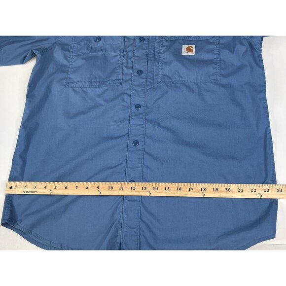 Carhartt Force Relaxed Fit Mens L Ridgefield Button Down Short Sleeve Shirt Blue - Picture 11 of 13